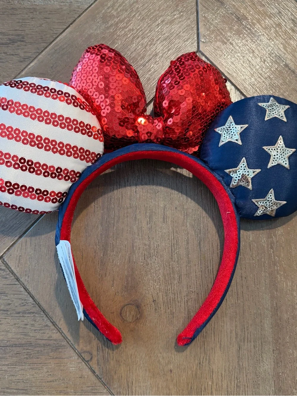 Disney Parks Stars Stripes Sequined Americana Minnie Mouse Ears Bow Headband